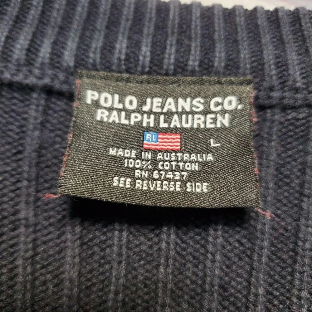 VTG‎ Ralph Lauren Polo Jeans Co Sweater Mens Large Red USA Flag Cotton Y2K Retro